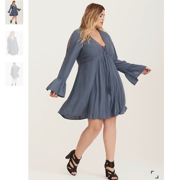 Torrid GAUZE LACE UP SKATER DRESS - Picture 1 of 15